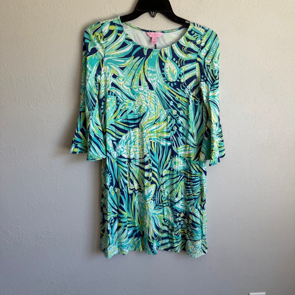 Lilly Pulitzer Ophelia Swing Dress Bright Blue Green Tropical Print Womens XS